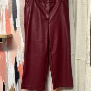 Red faux leather wide leg pants